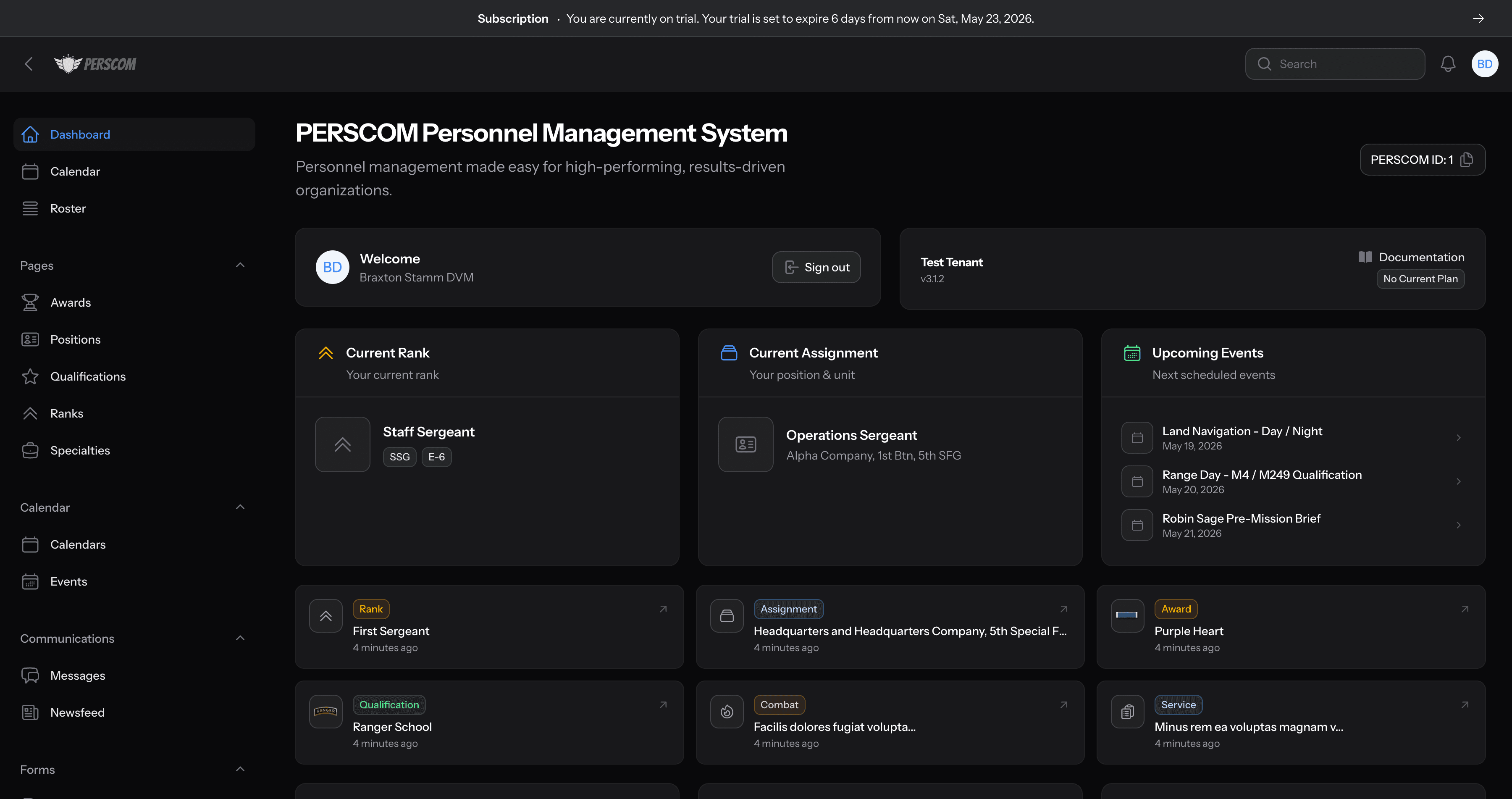 PERSCOM dashboard